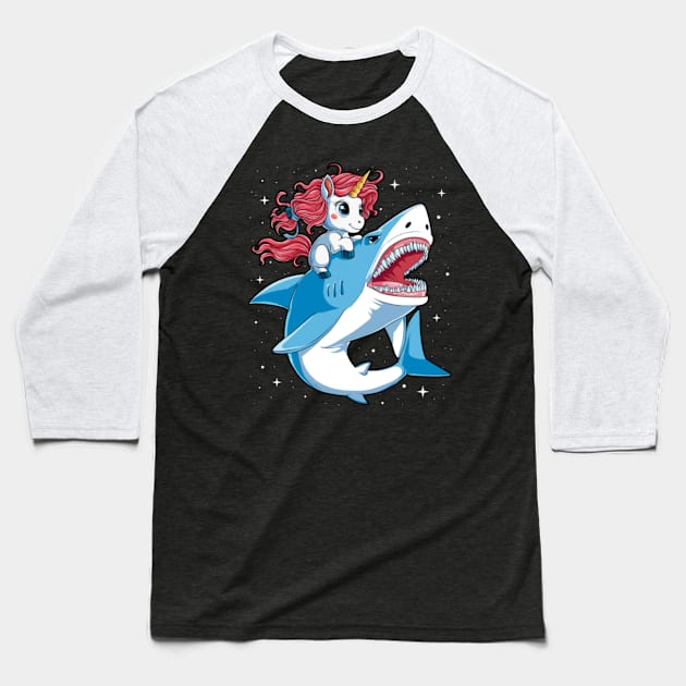 Unicorn Riding Shark T Shirt Kids Girls Boys Rainbow Squad Cute Gifts Party Baseball T-Shirt by Xizin Gao